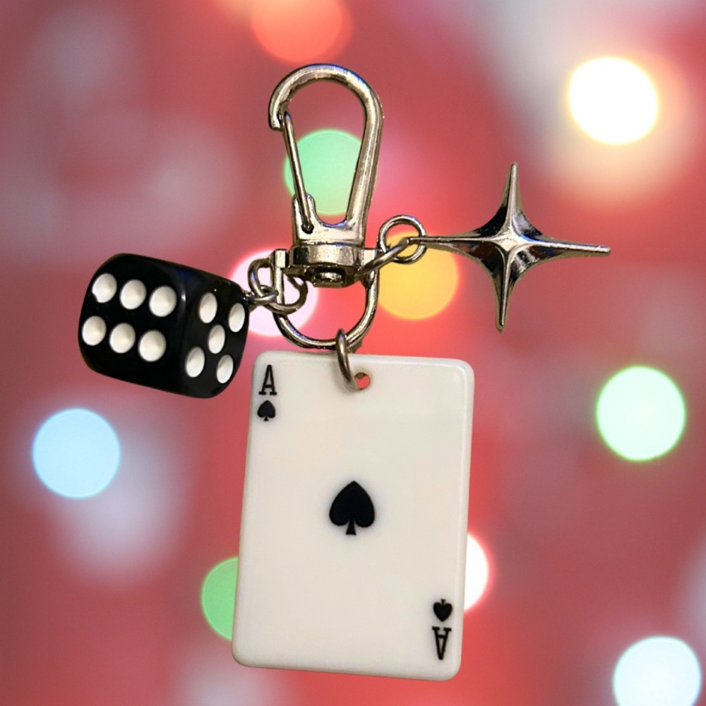 Ace of Spades Keychain with Dice Charm